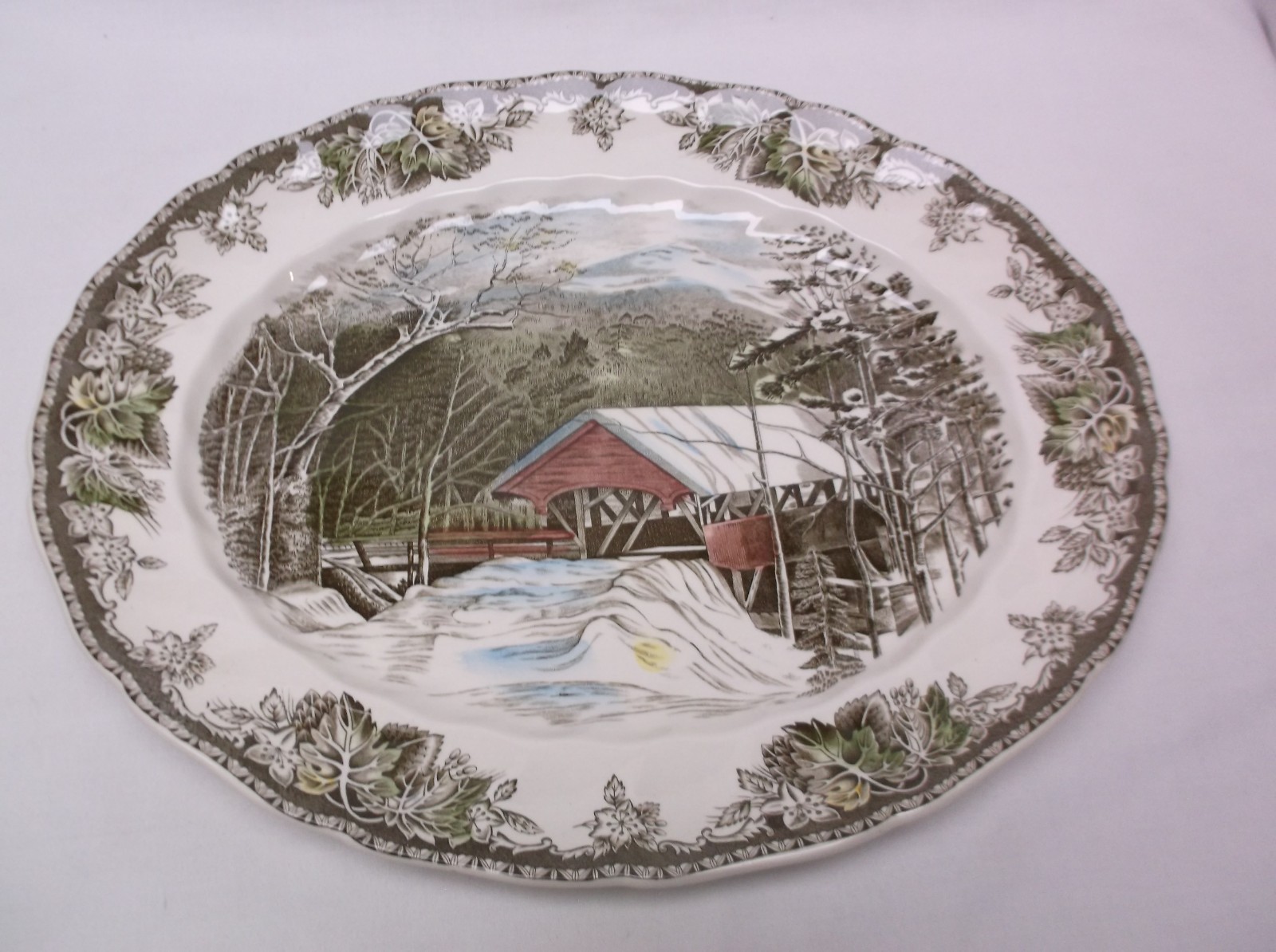Johnson Bros The Friendly Village The Covered Bridge 15″ Oval Platter