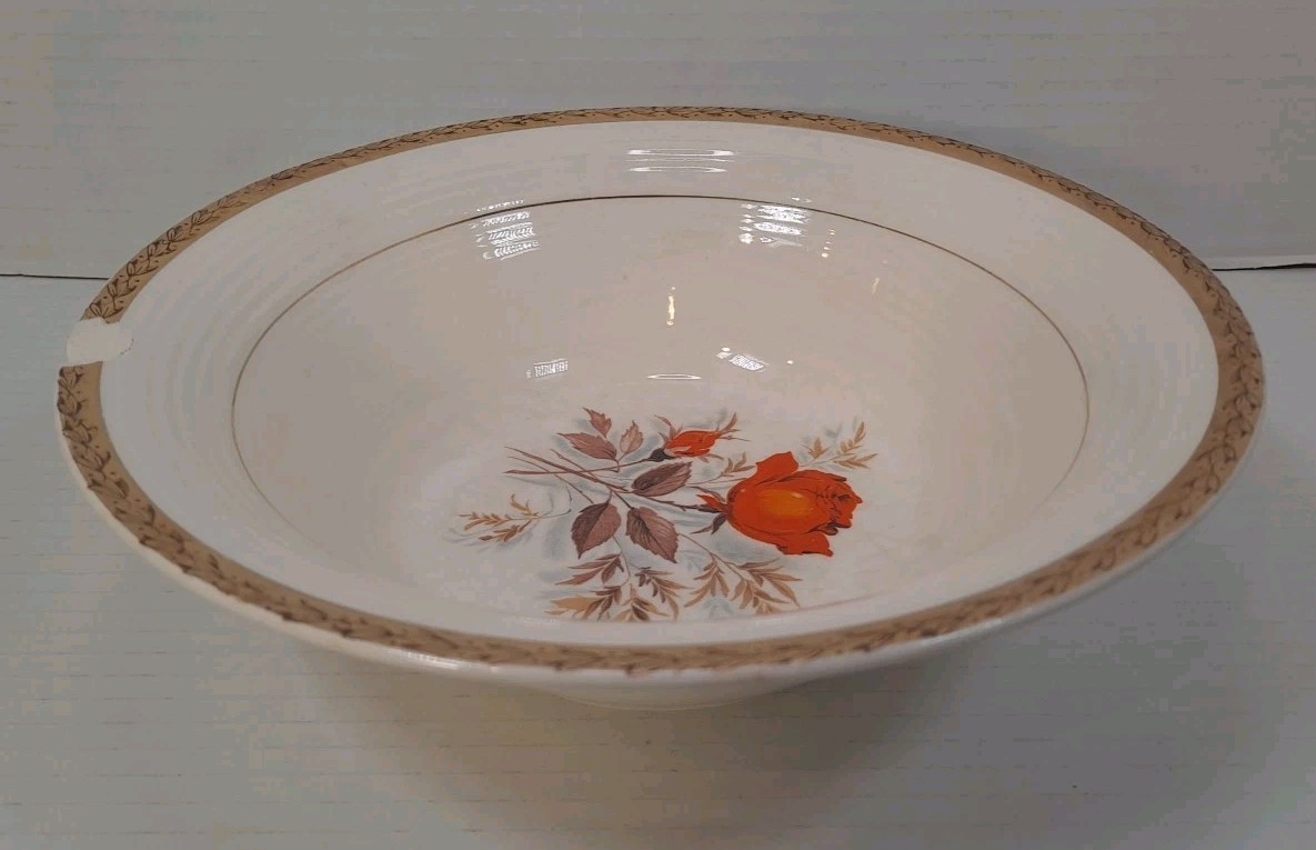 Vintage Triumph American Limoges China Vermillion Rose 22K Gold Mixing Bowl