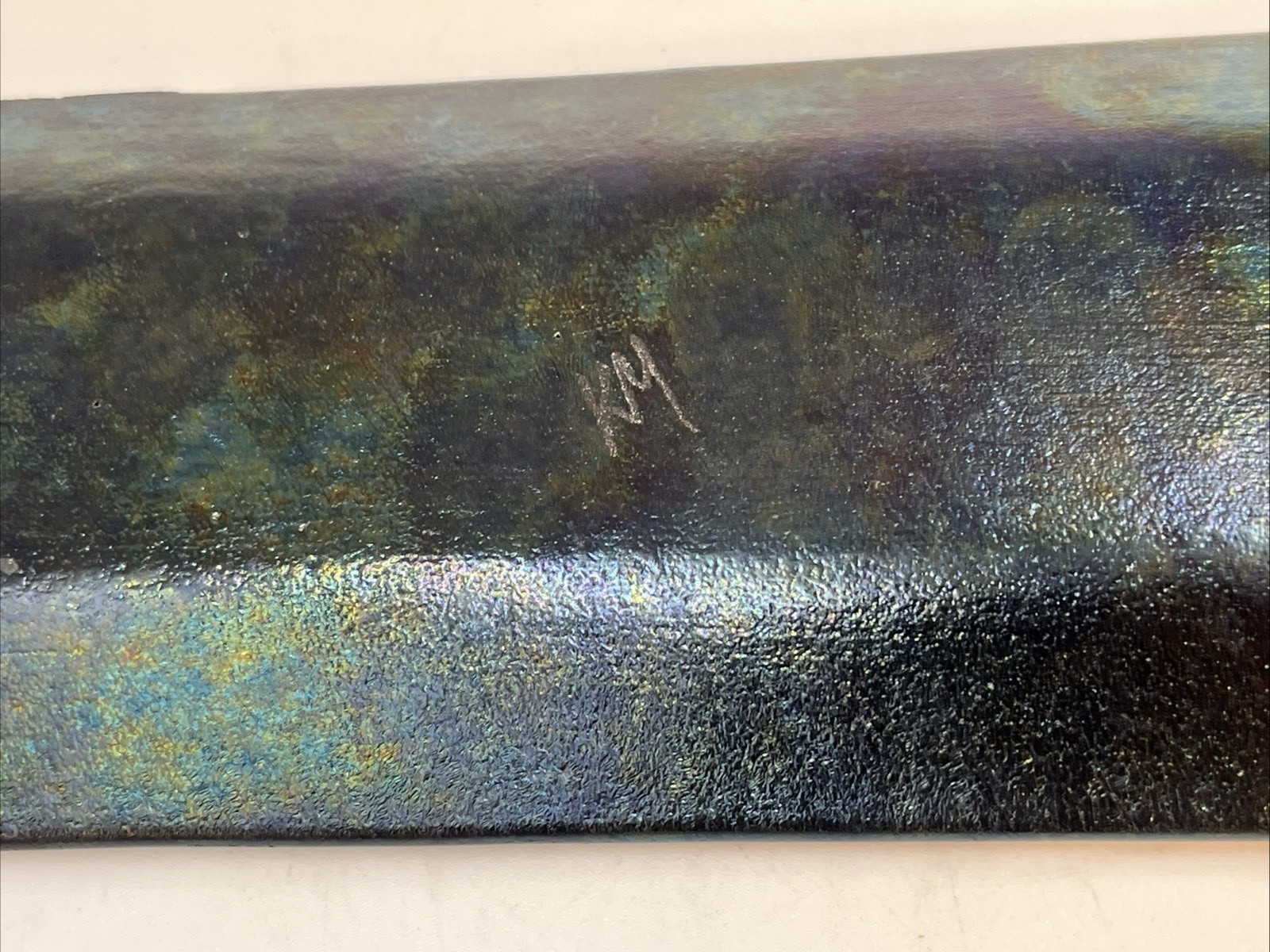 Kurt McVay Art Glass Fused Iridescent Tray / Trinket Dish Signed KM 7.9” x 3.25″