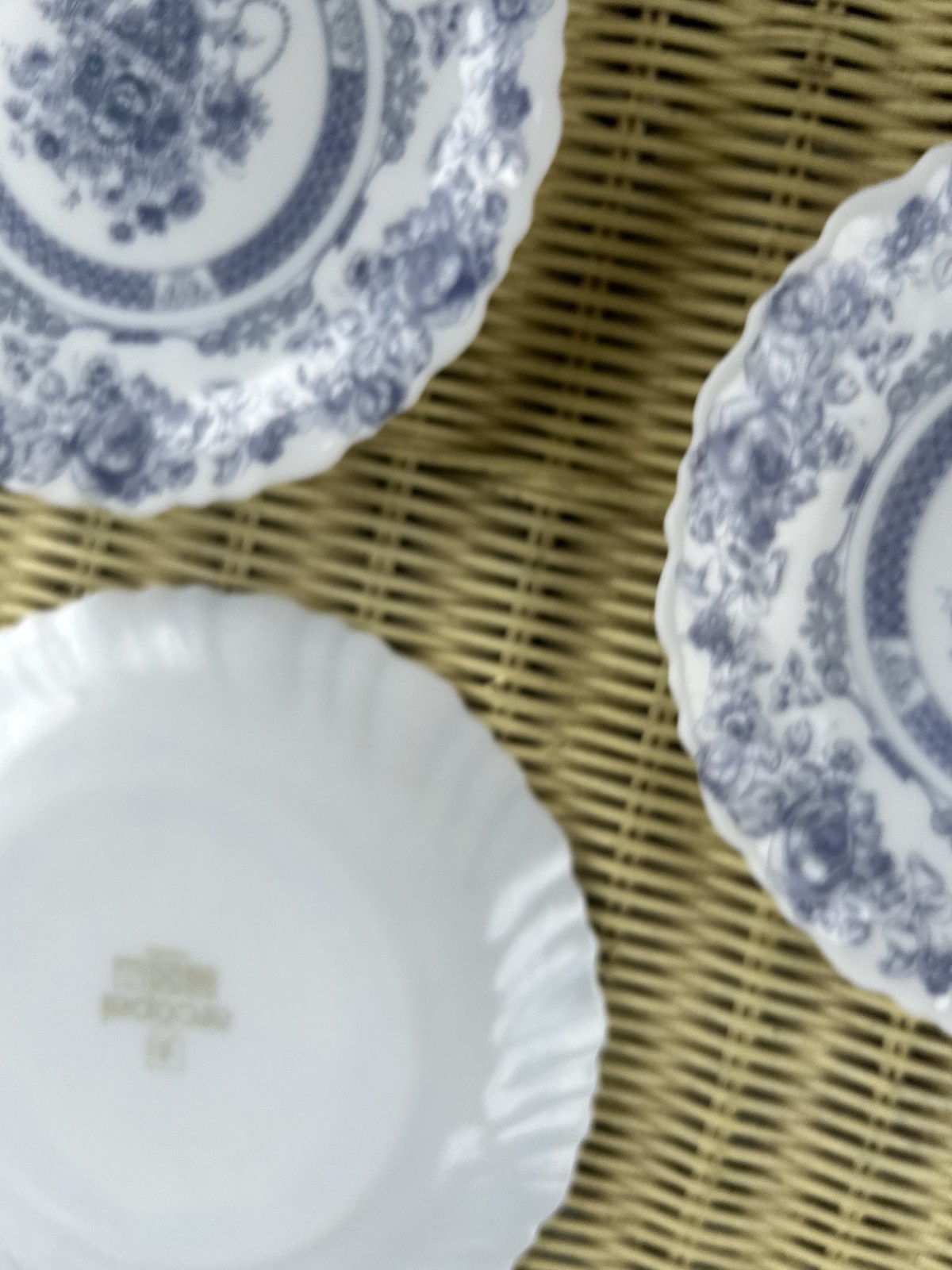 Set Of 4 11 Honorine By Arcopal France Salad Plates 7.25” Blue & White Vintage