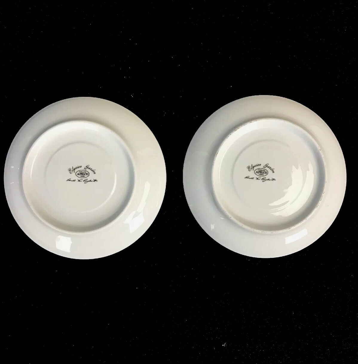Apilco France Porcelaine Elysian Garden Two Saucers Botanical Floral Dinnerware