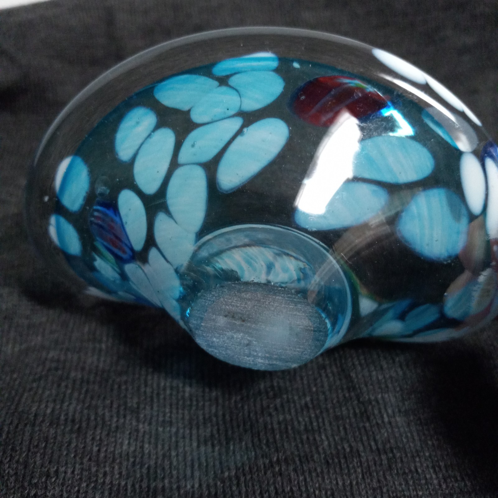 Millefiori Art Glass Multicolor Floral Blue Green Red Trinket Candy Dish 4″ VGUC