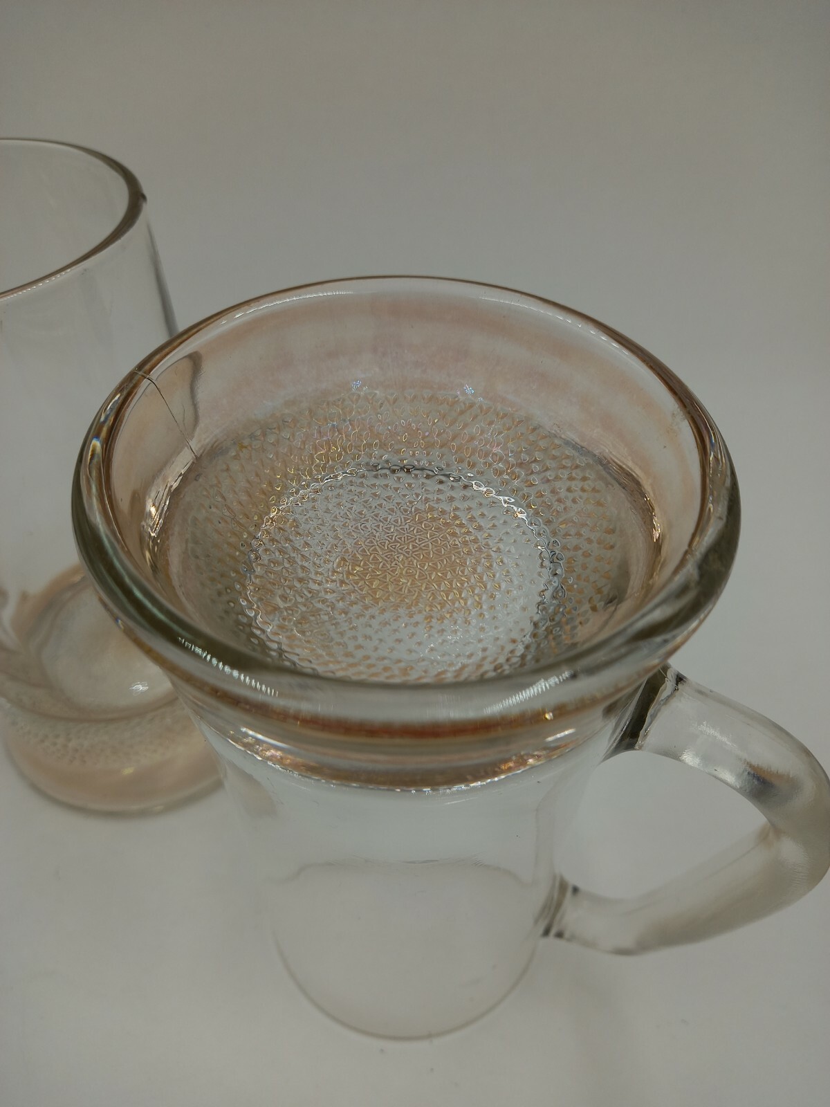 2 Glass Beer Mug Steins With Heavy Textured Bottom 6.25 in tall