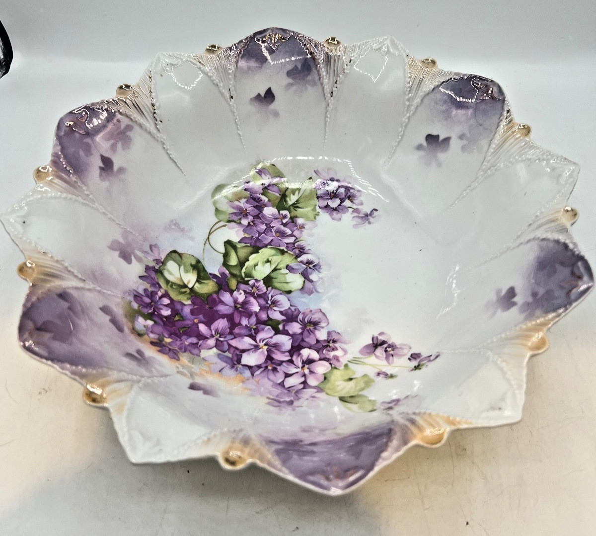 Antique Large RS PRUSSIA Bowl Scallop Edge Super Thin 10 3/4”