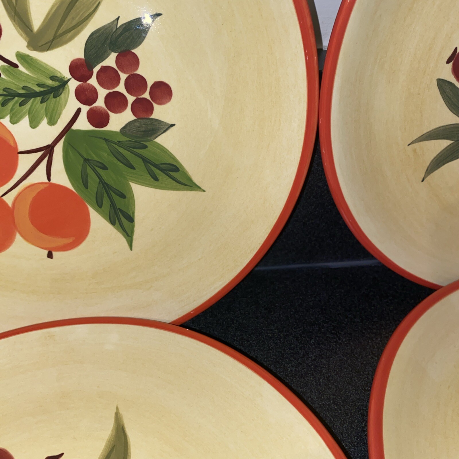 4 Salad Plates 8 in. Crate & Barrell Pomegranate Wreath Holiday