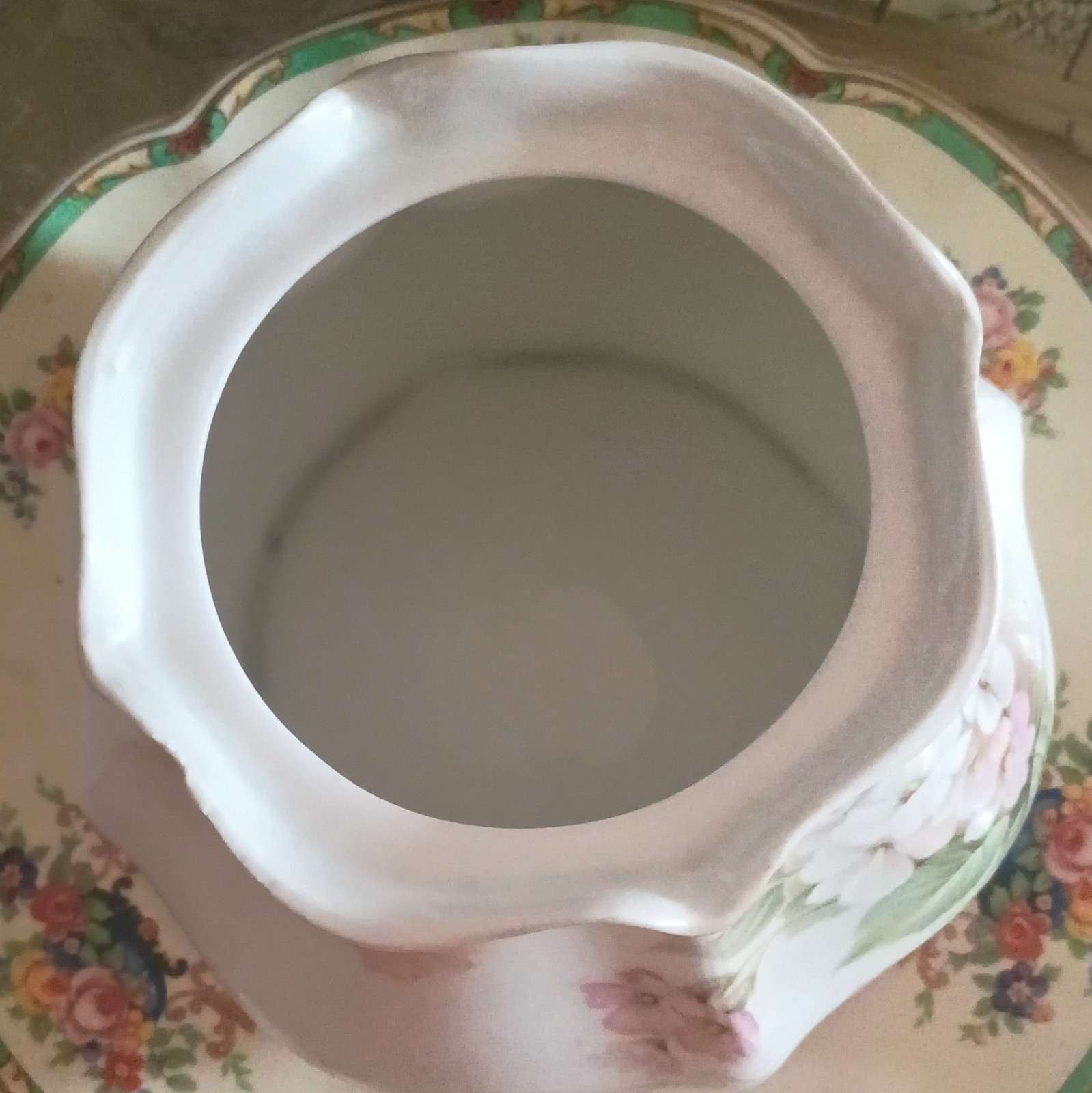 RS Prussia Floral Porcelain Pitcher Glossy White Pink Green Prussia