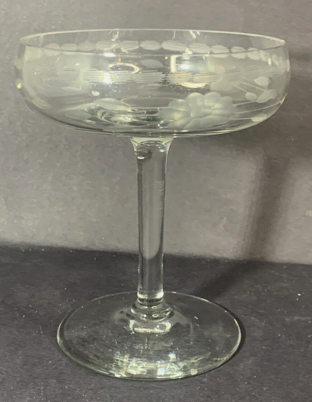Vintage Clear Etched Glass Patterned Stem Compote Dish 4.5 inch