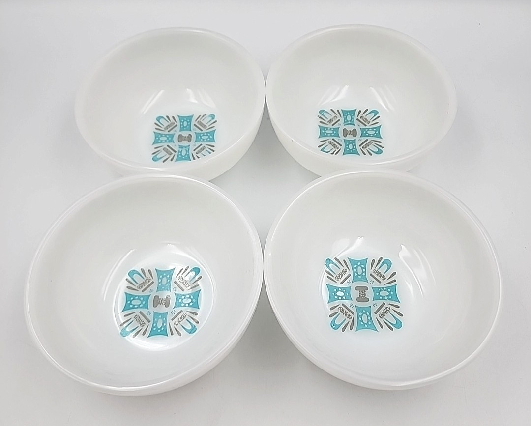 Set of 4 Blue Heaven Anchor Hocking Fire-King Cereal Bowls – 5 in – Vintage
