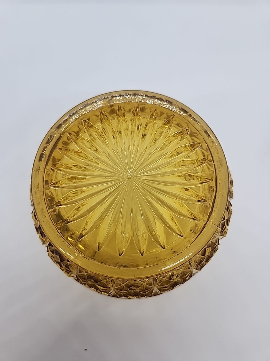 EAPG Canton Glass Co Amber Finger Bowl Diamond Point 4.25″
