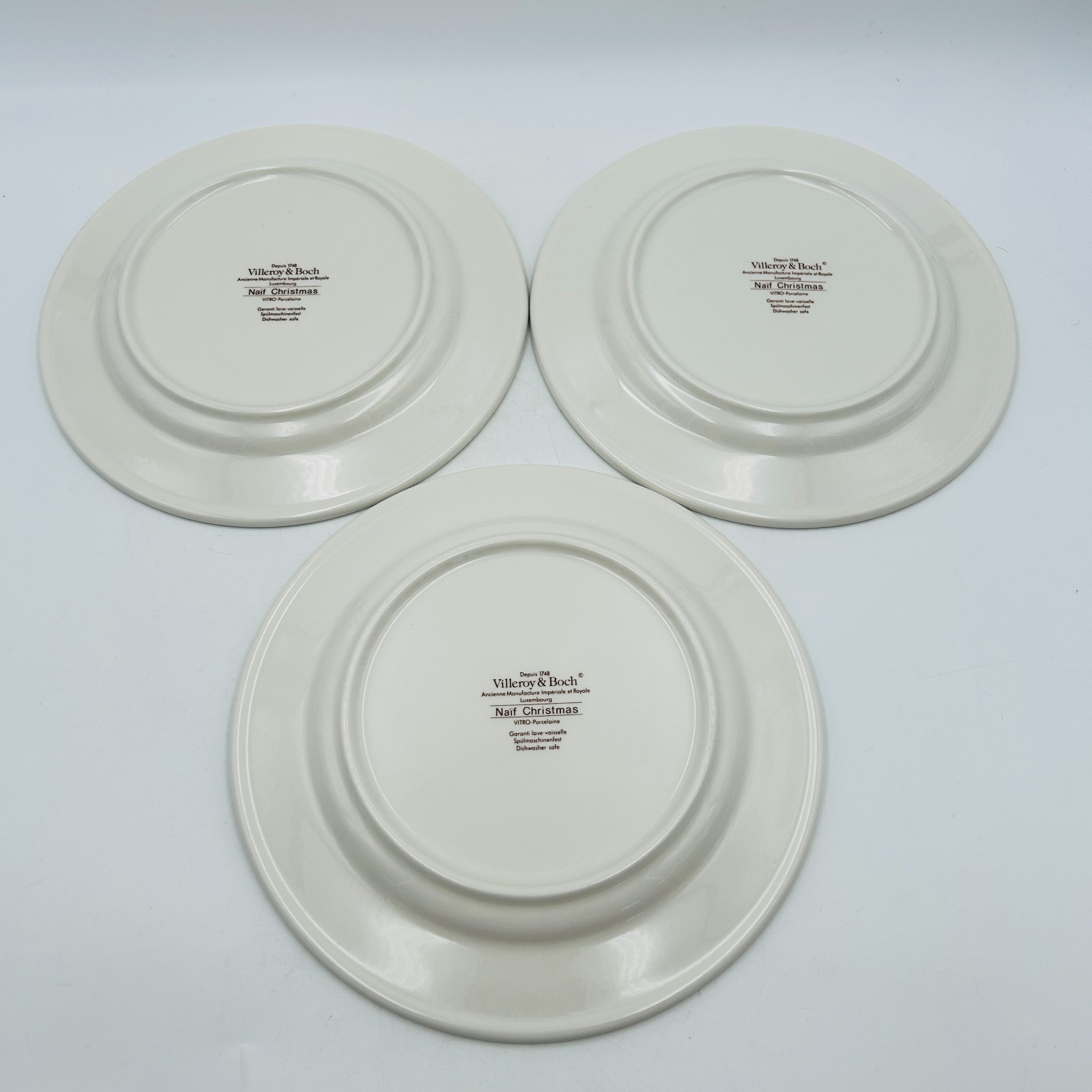 Villeroy & Boch Naif Christmas Set Of 3 Salad Plates 8 inch Excellent Condition