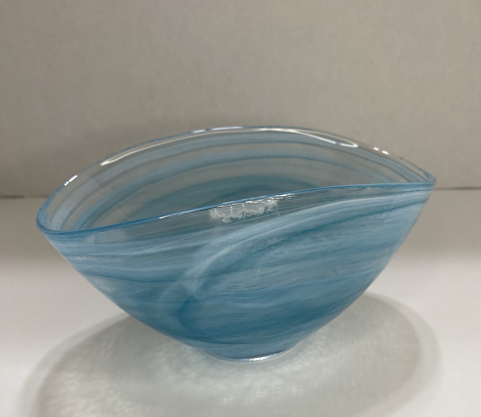 Artistic Accents Blue Swirl Oval Art Folded Glass Serving Or Decor Bowl Turkey