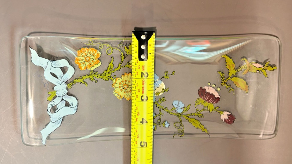 VTG Dorothy Thorpe Serving Dish Platter Hand Painted Floral Motif White Bow MCM