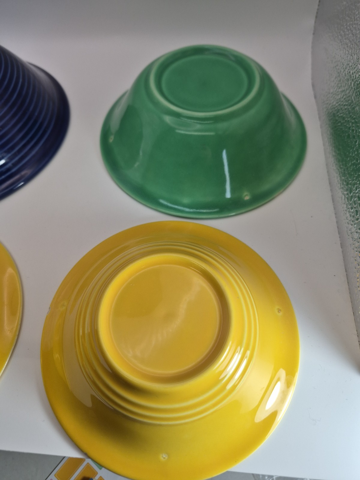 4 Vintage Ceramic Primary Stoneware Bowls Unmarked ~Cobalt Blue ~Green ~Yellow