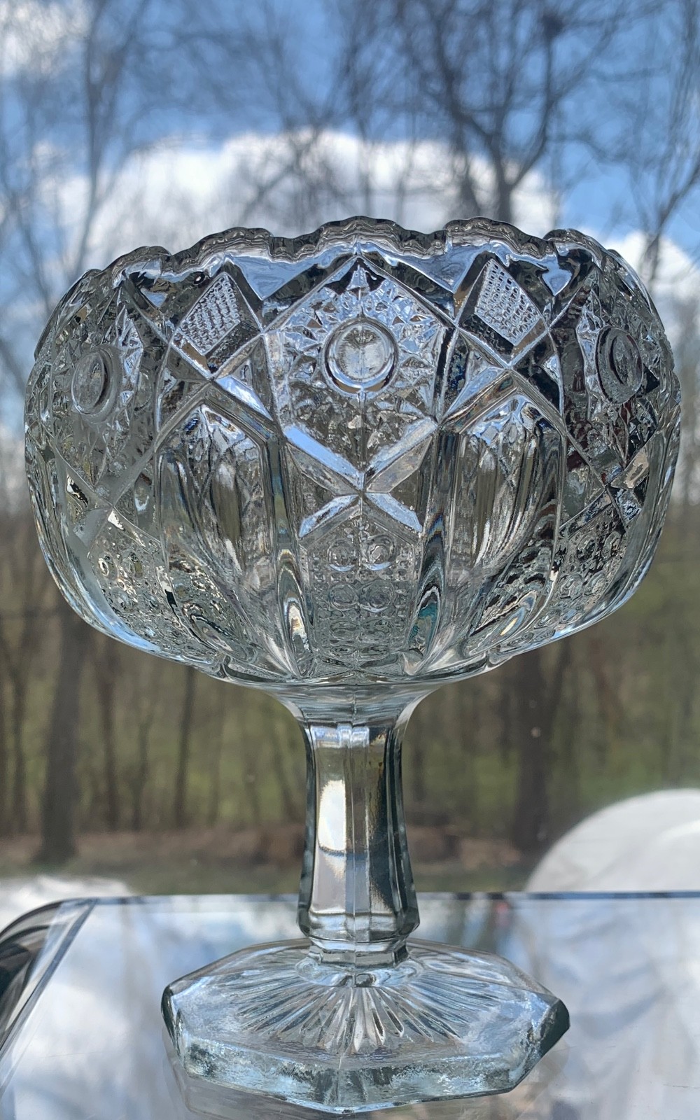 LE Smith Glass Round Compote Quintec Clear 6.5 INCH