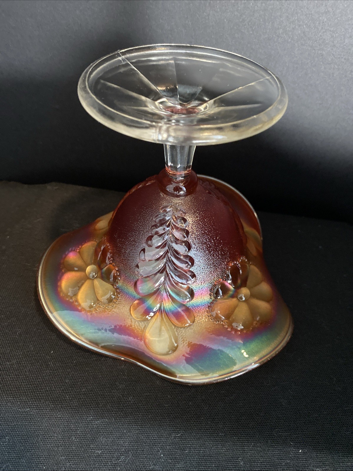 Northwood Compote/Candy Dish Marigold Carnival Glass Daisy & Plume Pattern