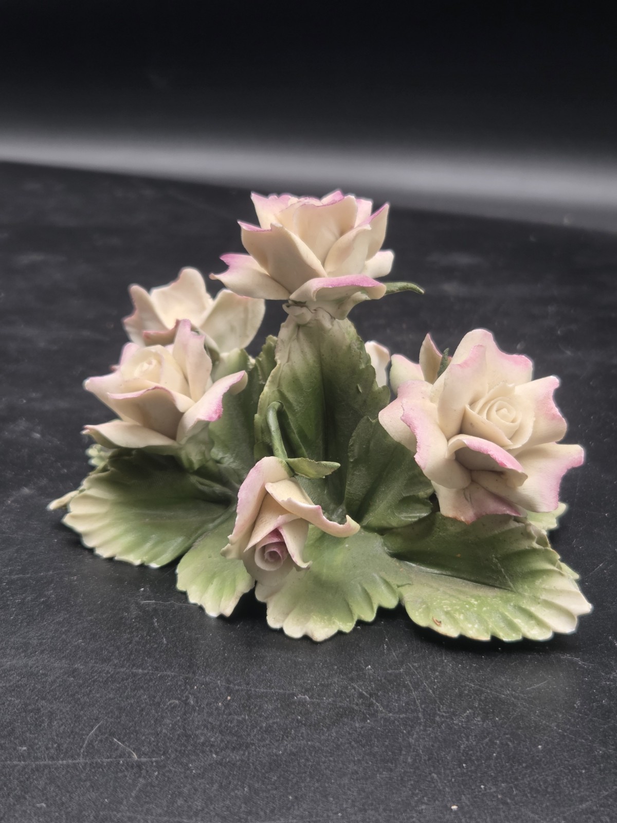 Vintage Capodimonte Italy Porcelain Purple Roses Hand Made Centerpiece