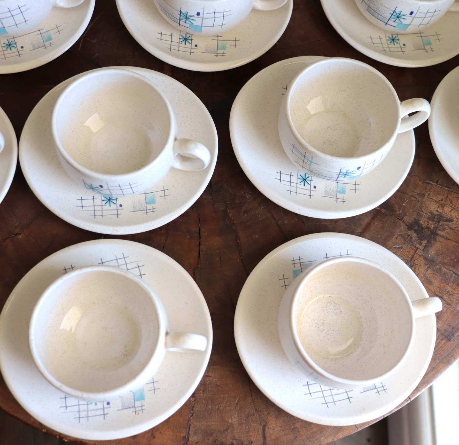 Franciscan Oasis Cup & Saucer 11 Sets Mid-Century Atomic 1950s Coffee Teacup Vtg