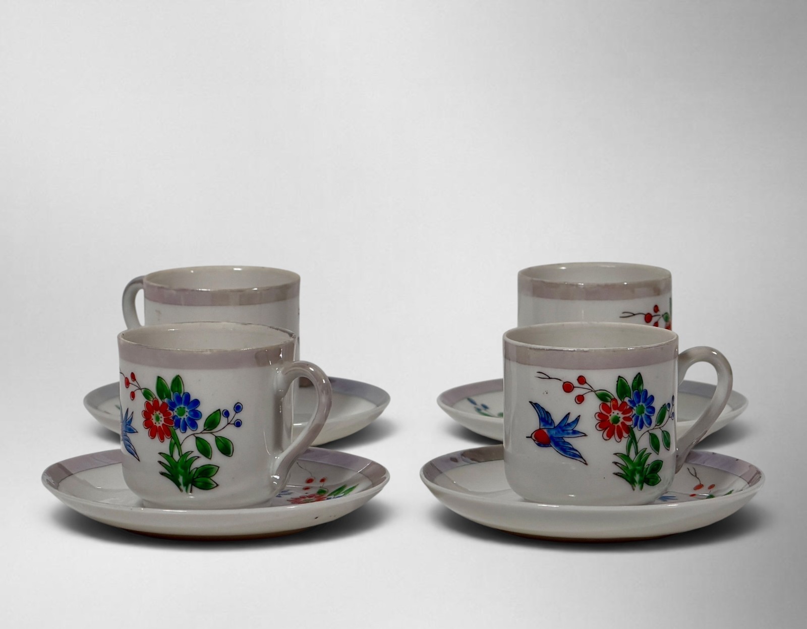 Vtg Crockery Importers Newington CT Occupied Japan Demitasse Cup Saucer Set (4)