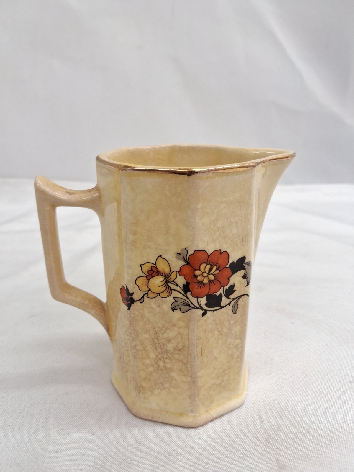 Vintage American Limoges Floral Pattern Yellow Creamer Pitcher & Saucer Set SB