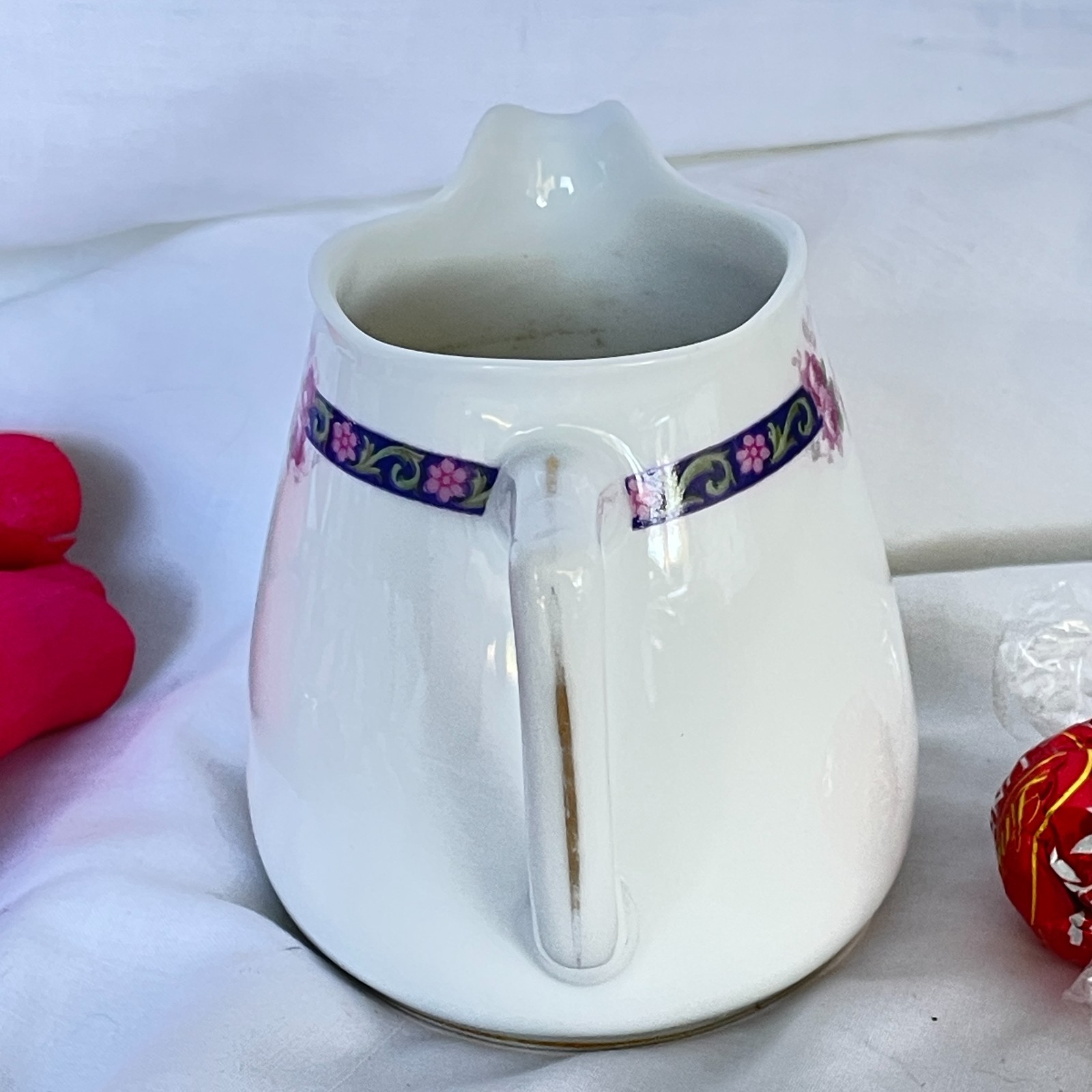 Vintage 1910s Hermann Ohme Silesia White Porcelain Rose Garland Creamer Art Deco