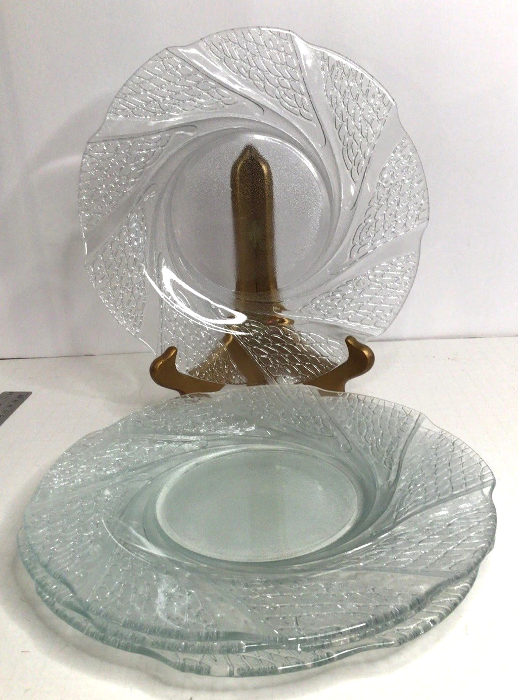 Vintage Clear KIG Indonesia Swirl Pattern DINNERPLATES SET OF 4 10IN Serene
