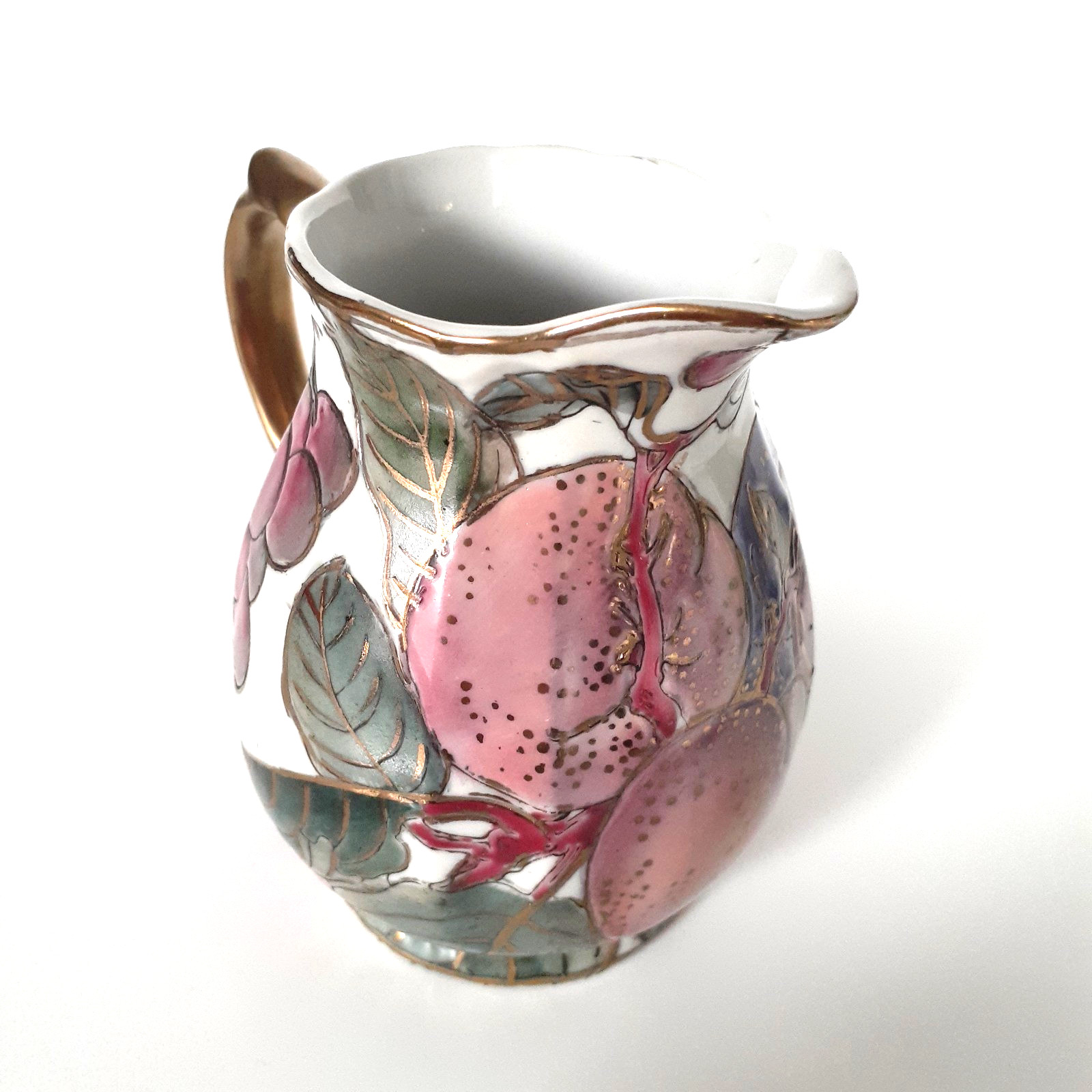 Toyo Vintage Chinese Porcelana Creamer Hand Painted Plum Floral Gold Trim 4″