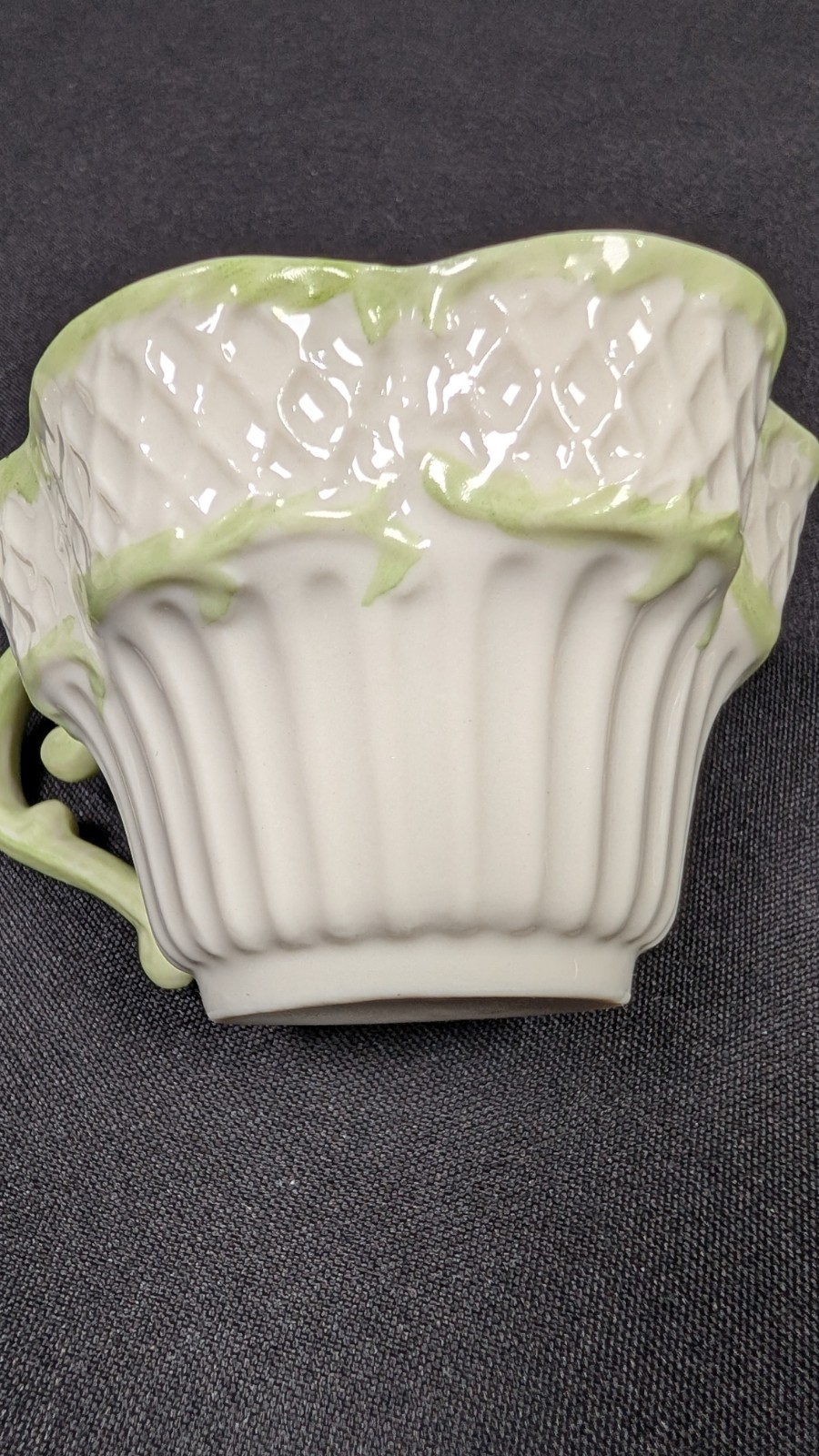 Vintage Set of Belleek Gilded Green Erne teacup and saucer 1965-1980 Ireland