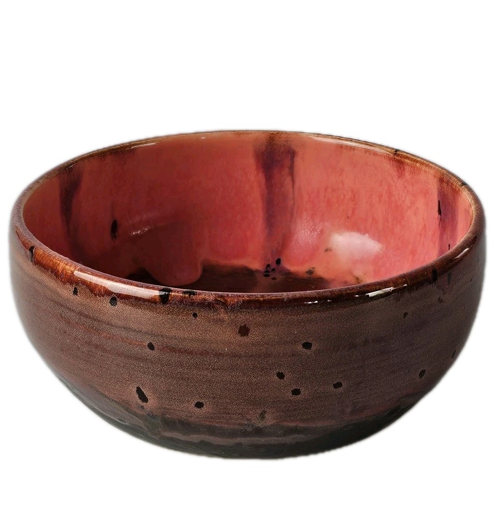 Signed Pottery Golden Red & Brown Drip Glaze Ceramic Bowl Studio Art