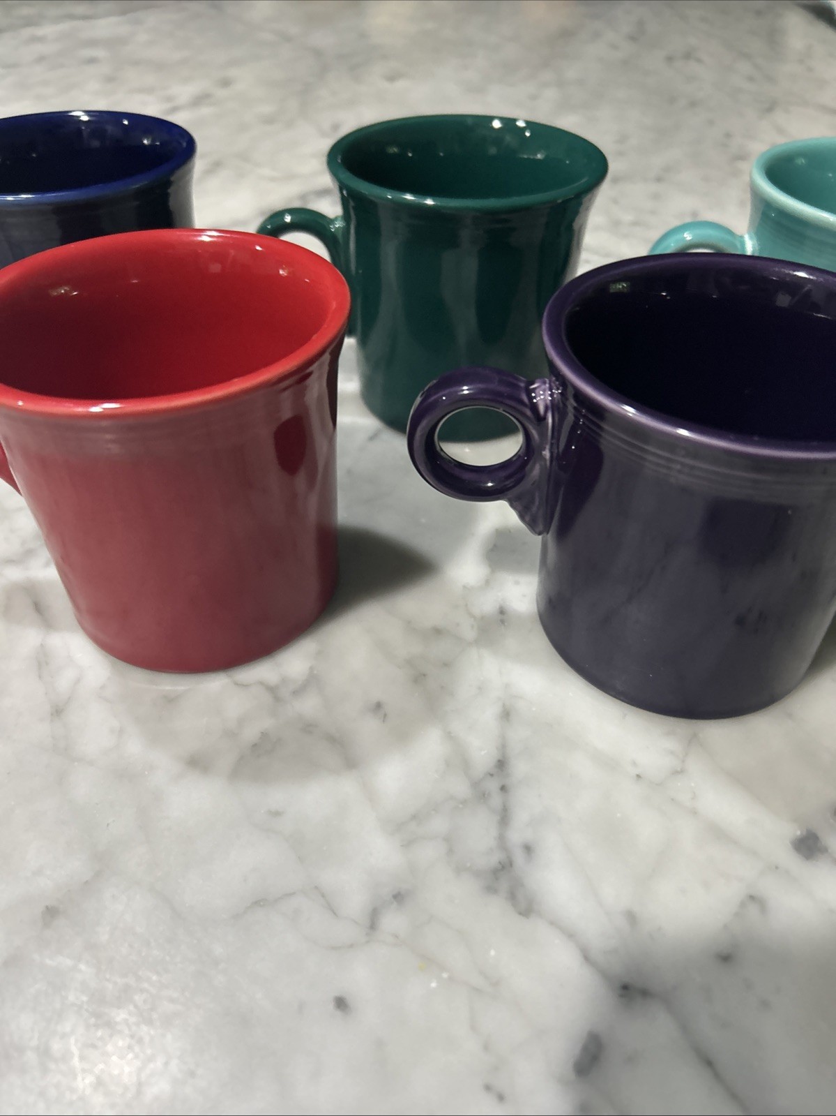 Lot of 5 Vintage Fiesta Ware Mixed Colors Coffee Mugs Cups O Ring Handle HLC