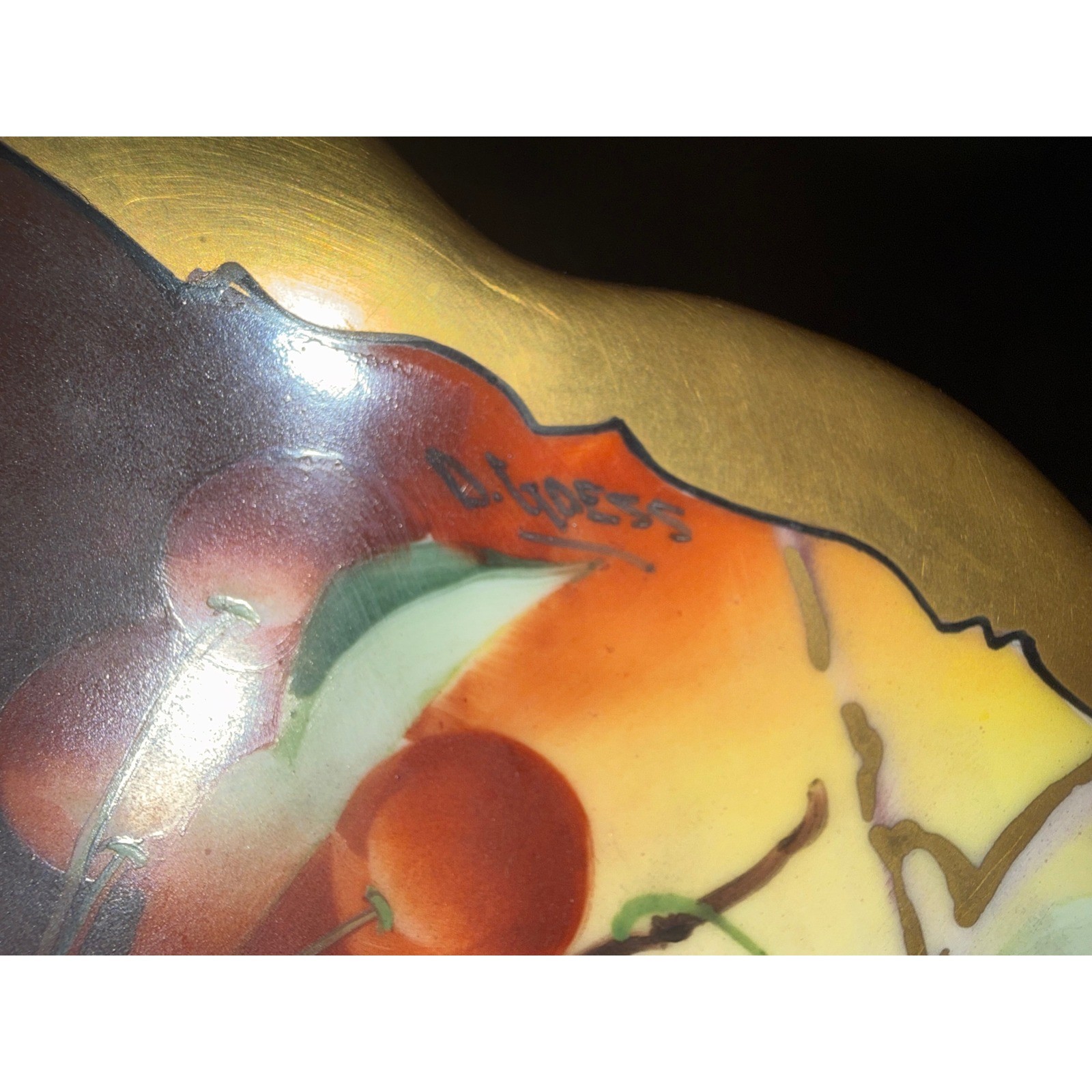 T&V Limoges France Antique Hand Painted Cherry Porcelain Bowl Artist Signed 9in