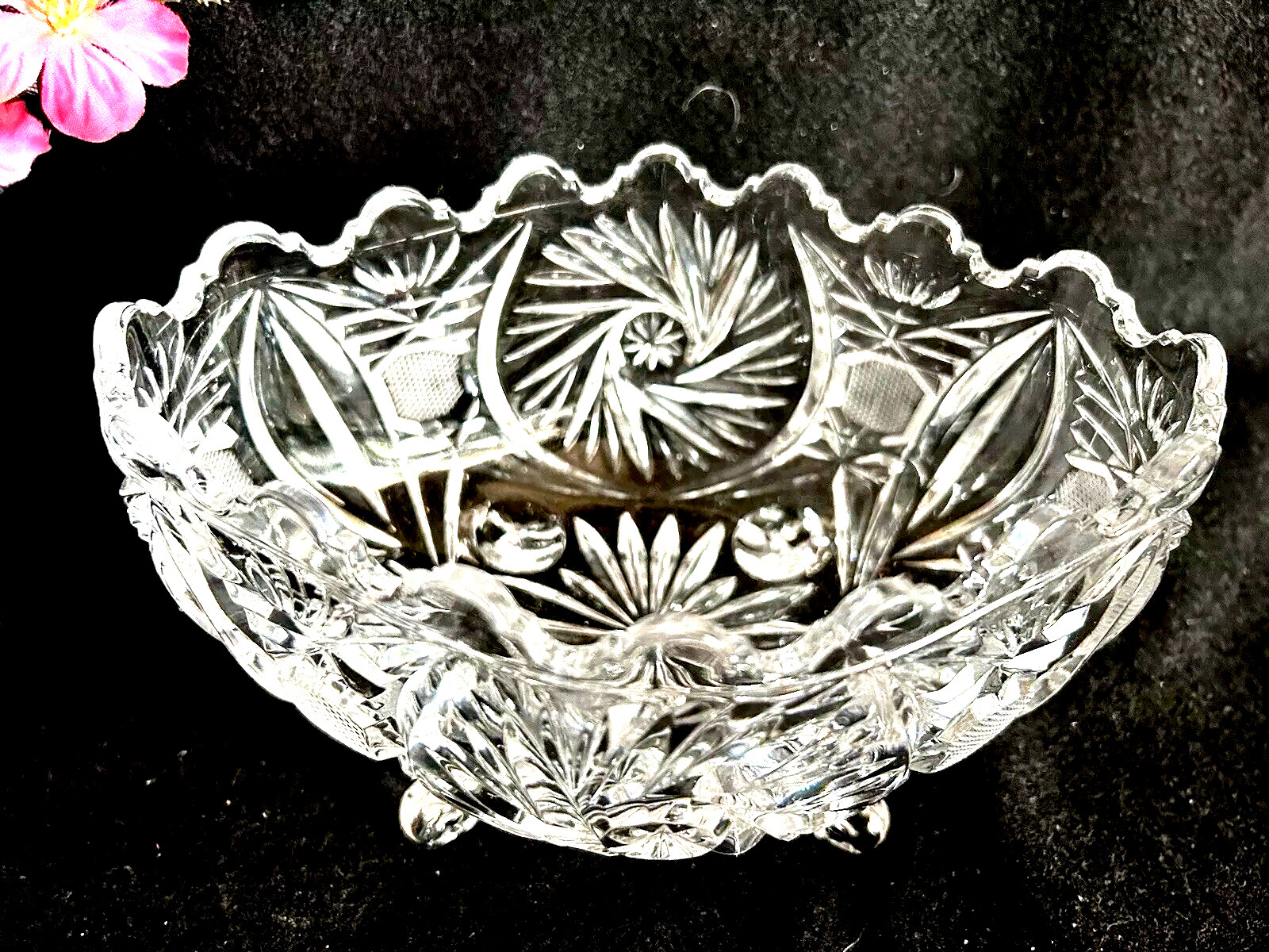 Crystal Glass Footed Bowl 7”L x 5”W X 4”H Vintage