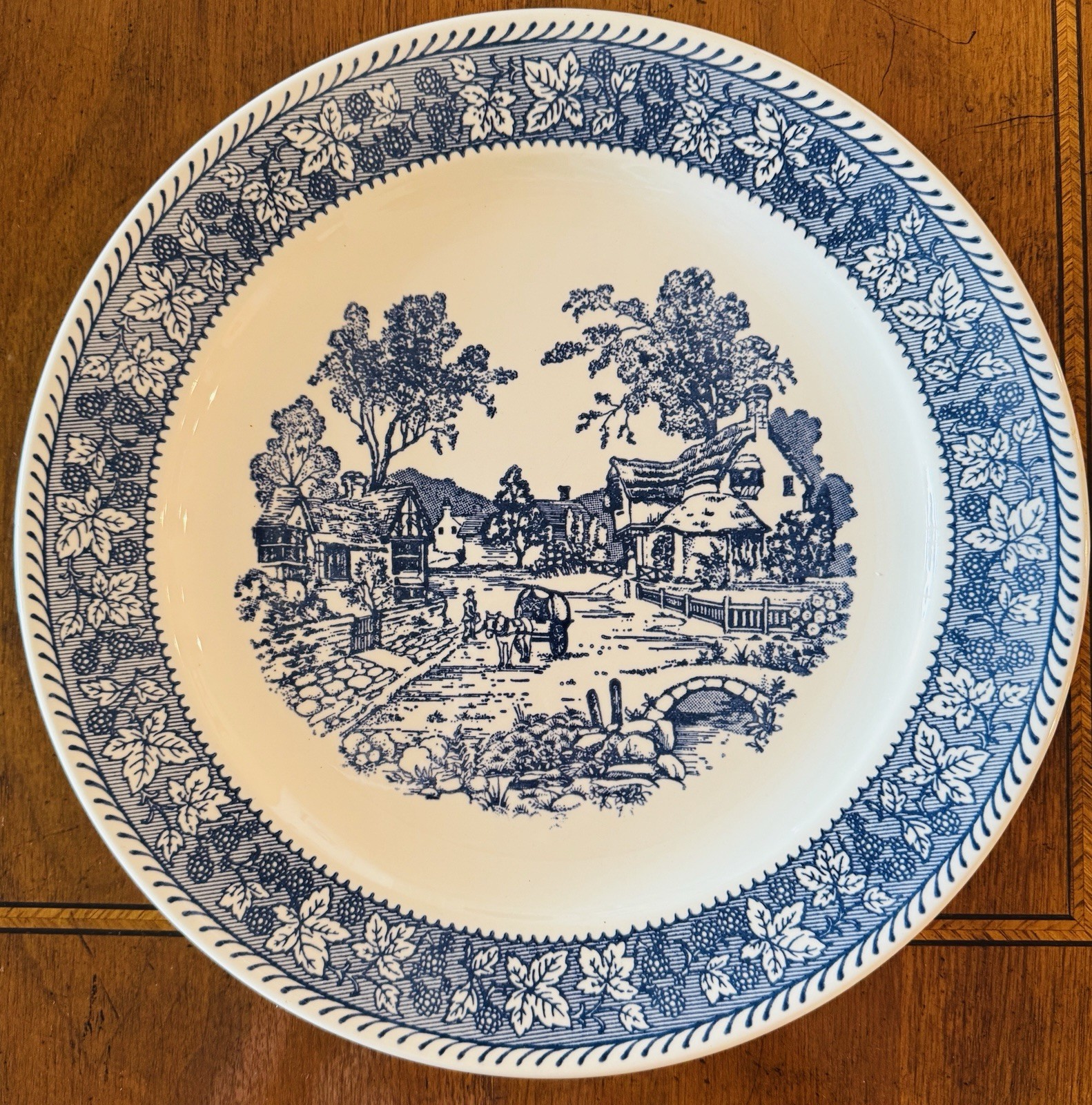 12″ Chop Plate (Round Platter) Shakespeare Country Blue Leaves by HOMER LAUGHLIN