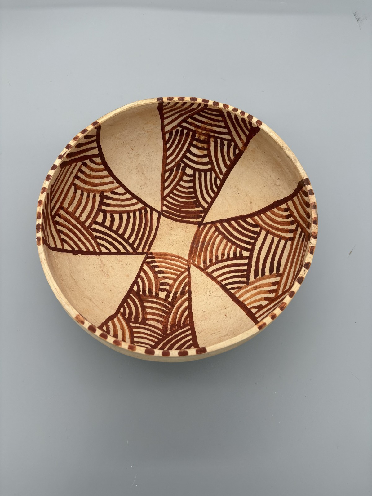 Vintage Wooden Pottery Bowl Beige & Brown Handmade Home Decor 7″ x 3.5″