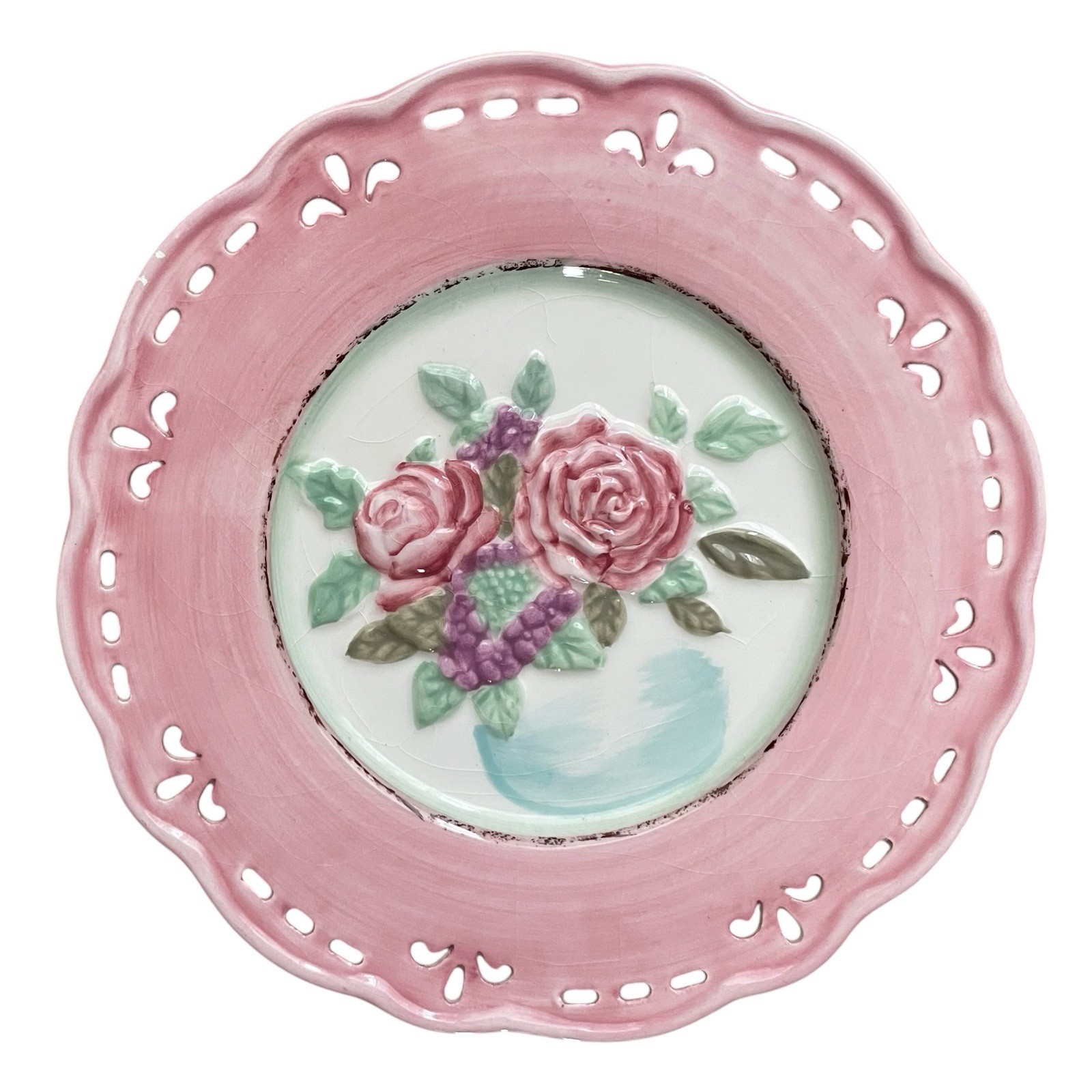 Collection of 5 Pink and White Plates Wall Collage Display Wreath Wall Decor