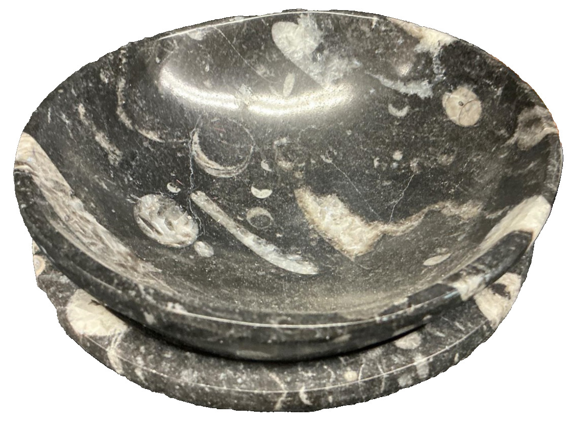 2 – Stone Granite Bowls Measure Almost 5 in. Dia 2 in. tall Black White