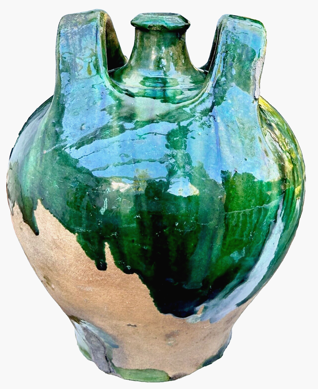FRENCH ANTIQUE CONFIT POTTERY TERRA COTTA GREEN GLAZE CERAMIC EARTHENWARE