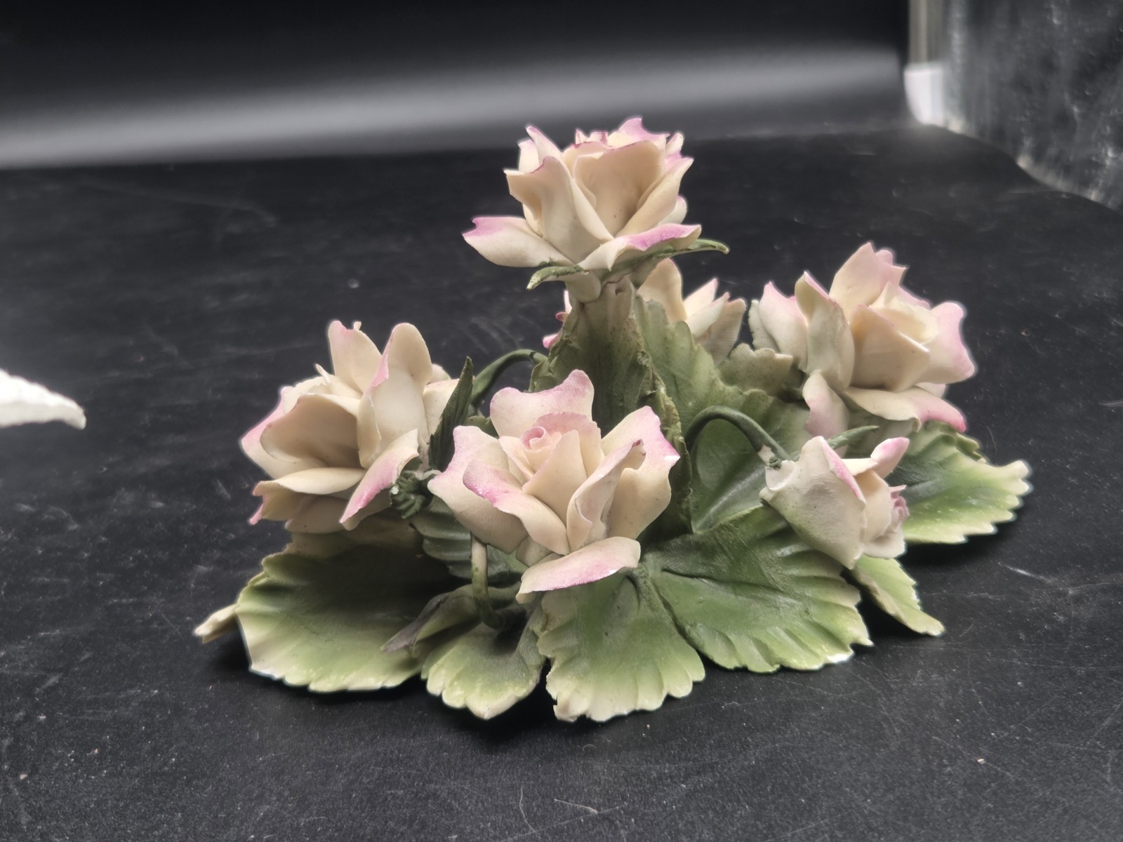 Vintage Capodimonte Italy Porcelain Purple Roses Hand Made Centerpiece