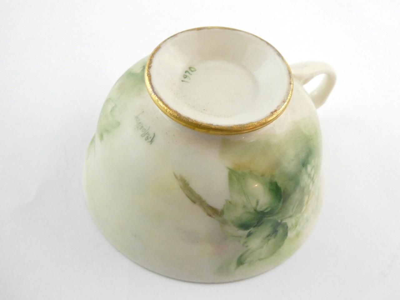 1970s Hand Painted Floral Porcelain 5 Piece Place Setting Hydrangea Signed VGOOD