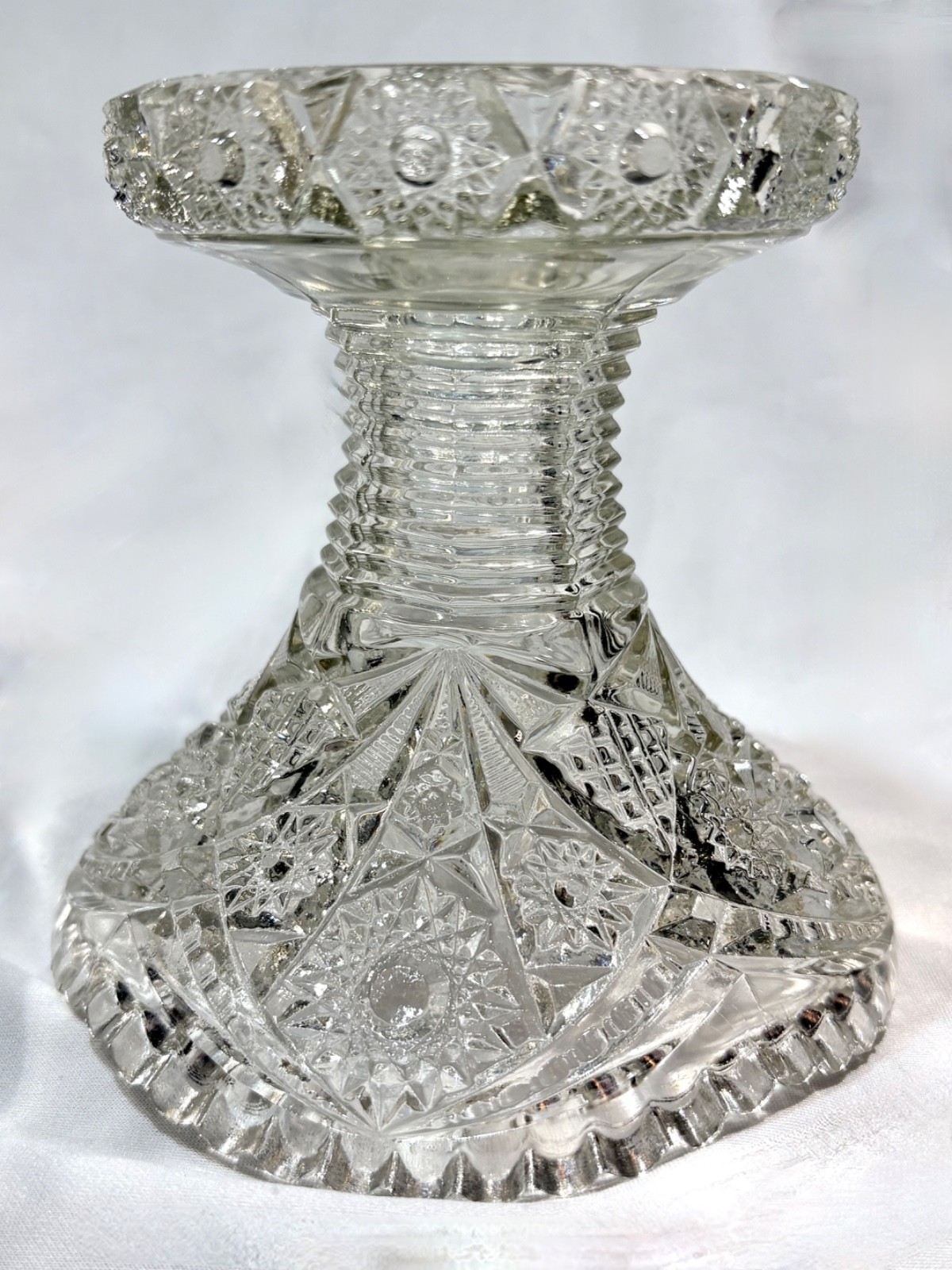 Antique Indiana Glass Paneled Daisy and Fine cut Clear Punch Bowl Base & 6 Cups