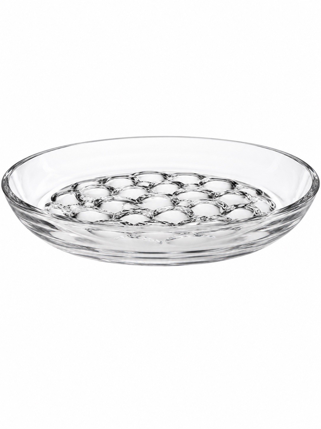 Hoya Pebbles 12” Round Glass Platter Clear Bubble Pattern Serving Tray Japan