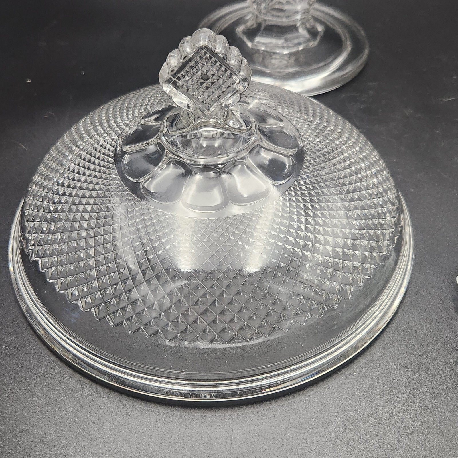 1870s Central Glass Co #439 Diamond Point Footed Glass Compote Comport With Lid