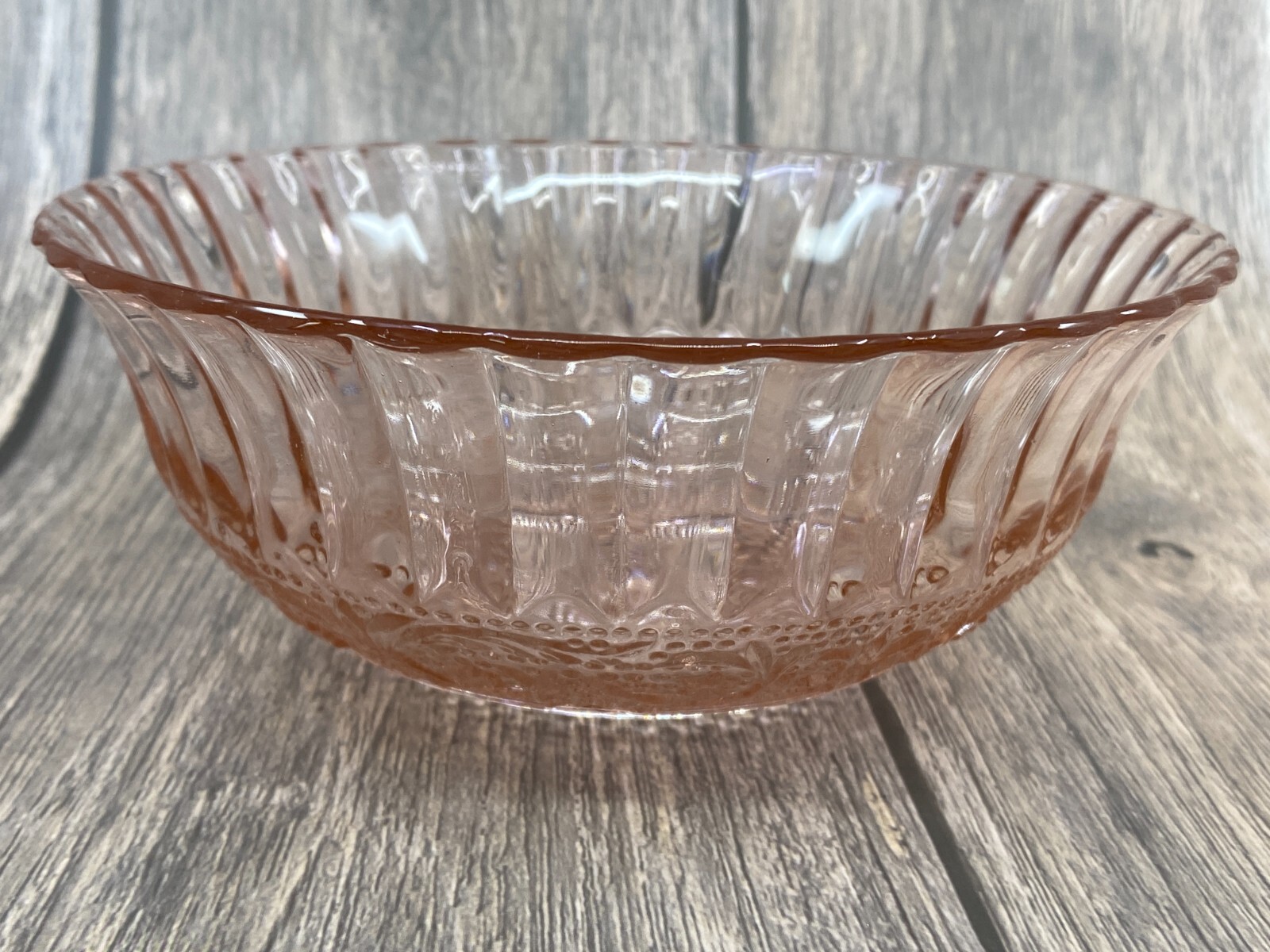 Trellis Pink Fleur De Lis Pattern Glass Bowl by KIG Indonesia 6.75 in diameter