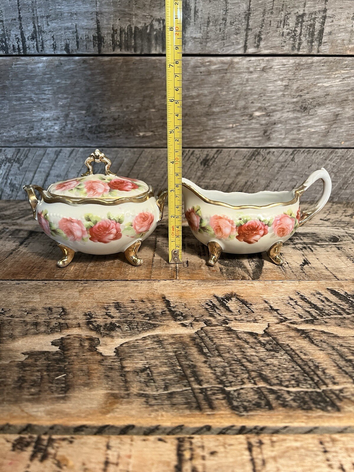 Ceramic Rose Creamer And Sugar Bowl Set By Old Ivory Germany
