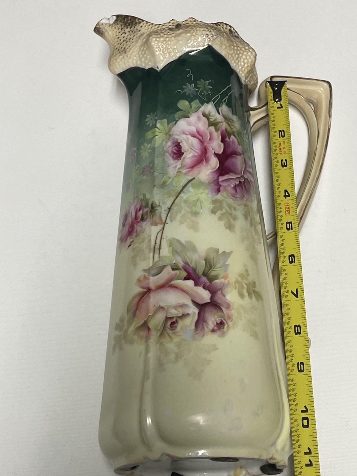 RS Prussia HEAVY 12 Inches LARGE CLASSIC TANKARD FANCY ROSES GOLD ACCENT
