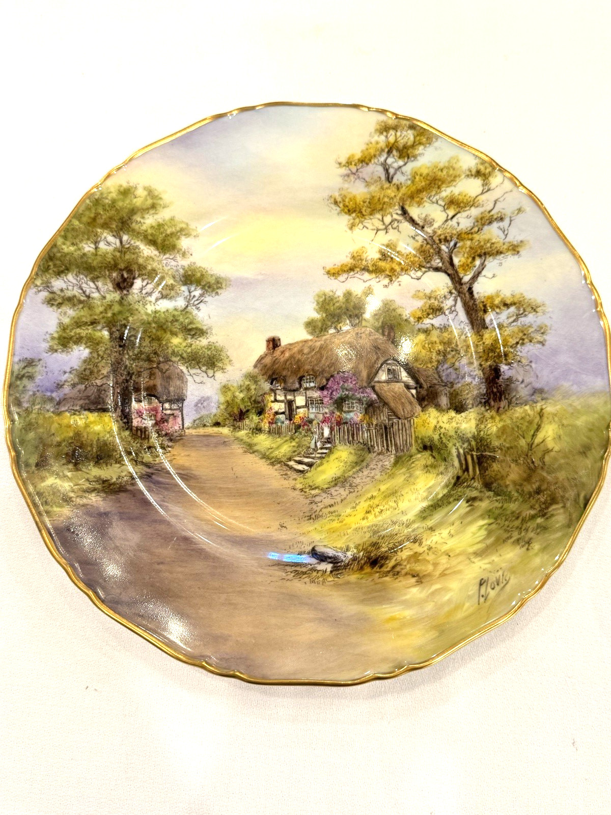 Pristine 1953 Royal Worcester 10.5″ Cabinet Plate Wick Cottage P Love Mint