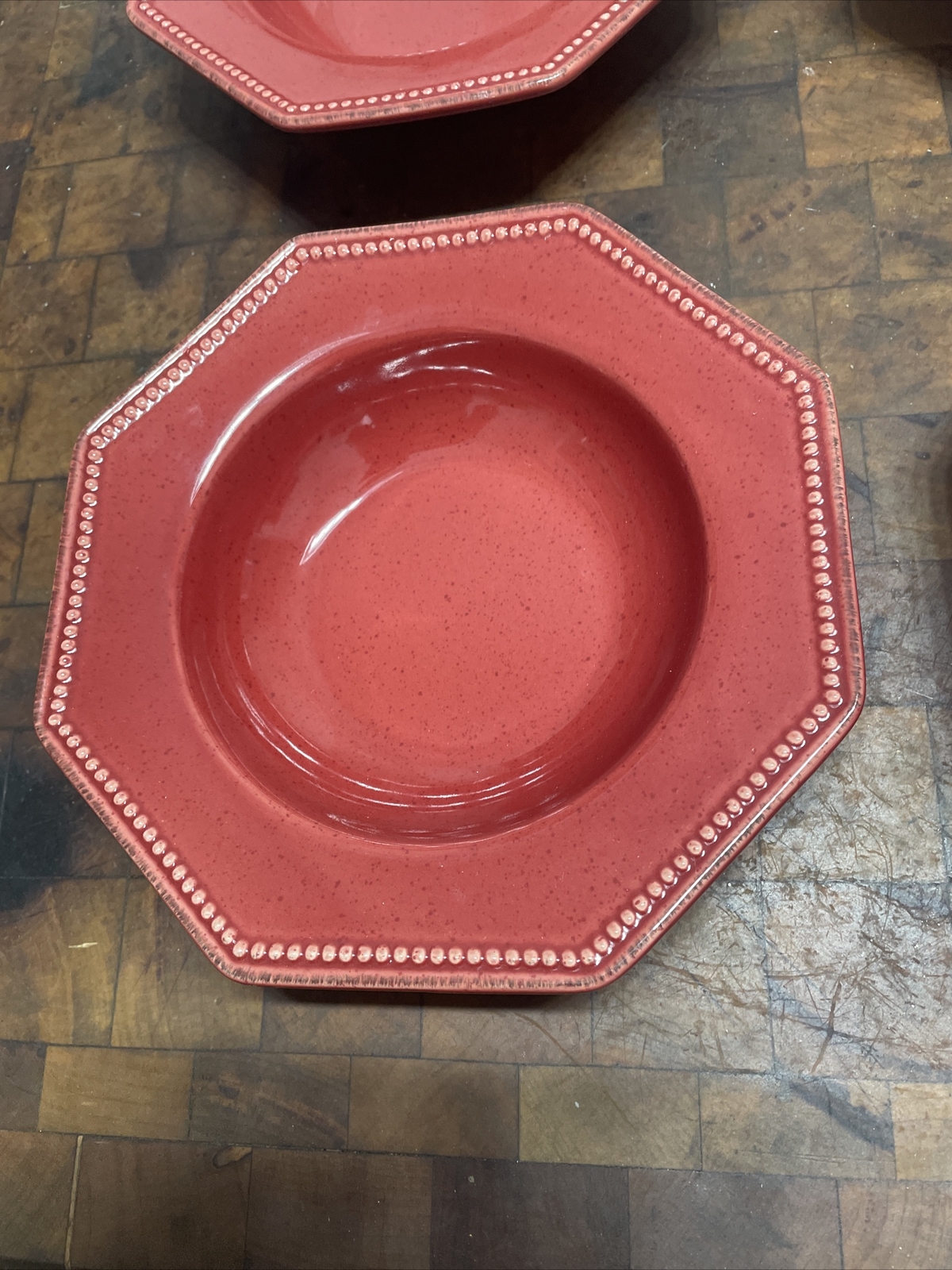 Food Network Provence 4 Cranberry Red 8” Octagon Stoneware Soup Cereal Bowl
