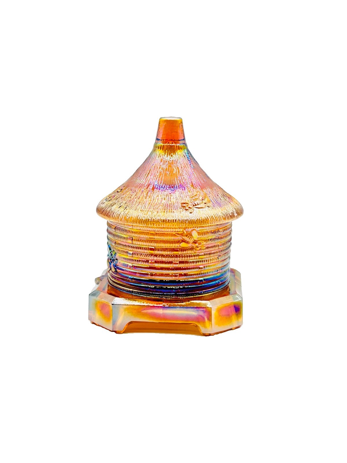 Amber Carnival Glass Bee Hive Honey Jar – Whimsical Home Decor Bee Box