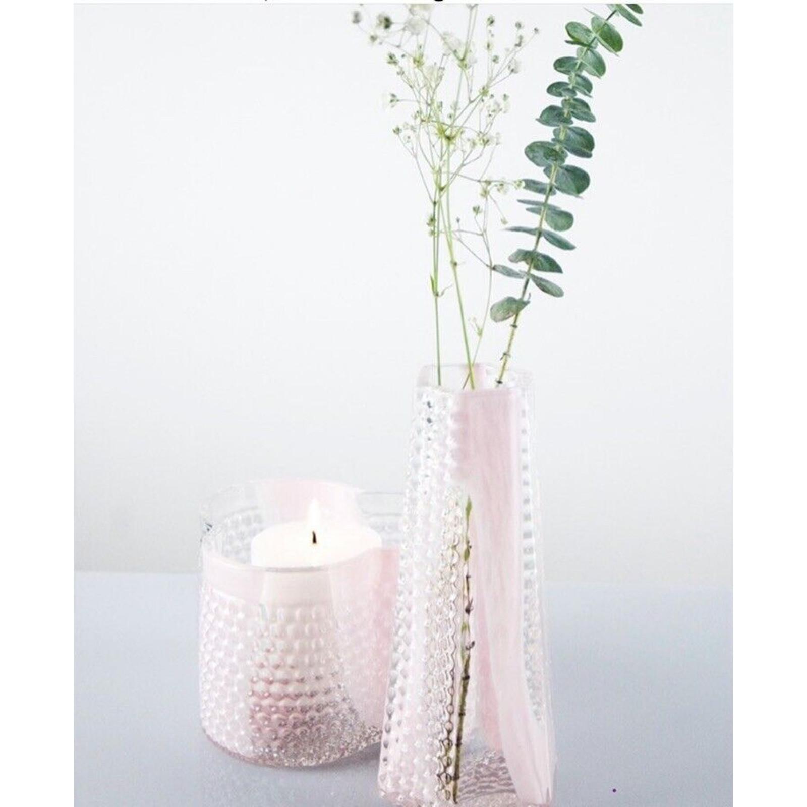 Matt Kolbrener – New Hand Blown Pink Splash Threaded Vase OOAK Signed Dated 10”