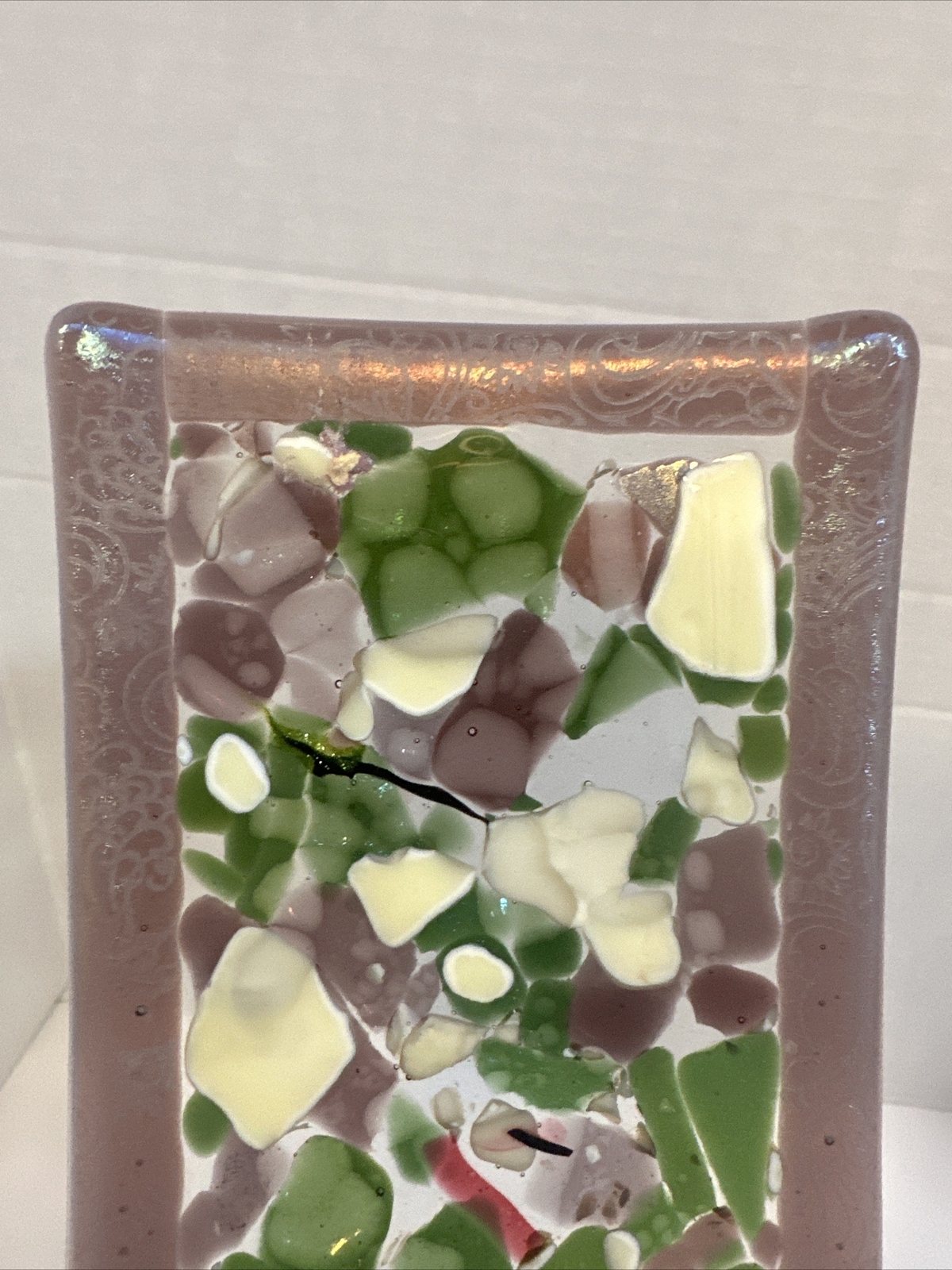 Fused Dichroic Studio Art Glass Trinket Dish Contemporary Signed 11.5”