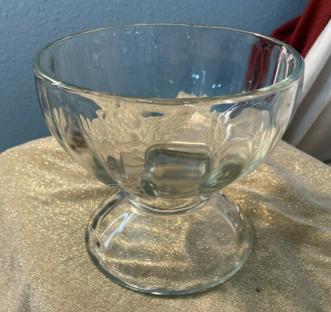 VTG LIBBY CLEAR GLASS COMPOTE PEDESTAL BOWL/CANDY DISH/MINI VASE-4.25″-EX COND